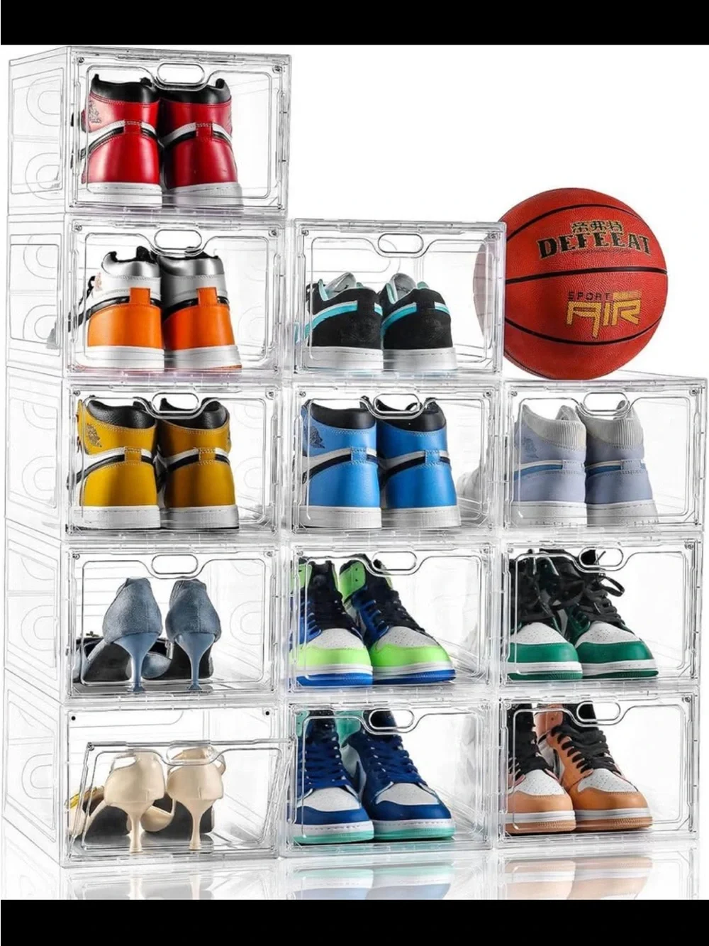 Clear Stackable Shoe Storage Boxes - Transparent Organizer Magnetic